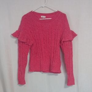 Sugar Lips Bright Pink Chenille Ruffle Sleeve Sweater Size Medium
